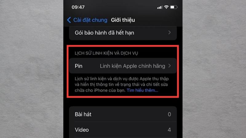 Hiển thị Linh kiện Apple chính hãng khi pin iPhone được thay chính hãng