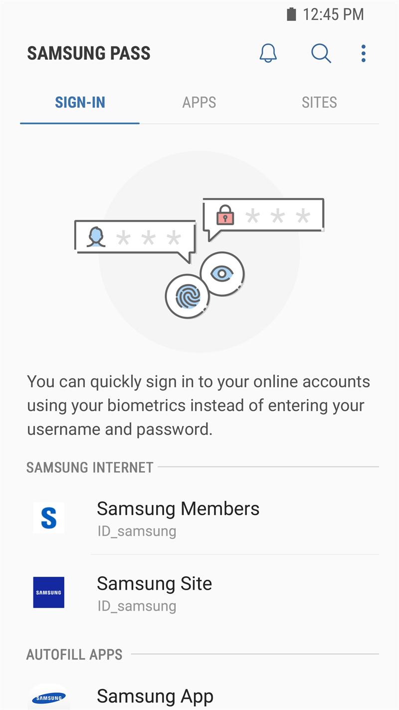 Màn hình đăng nhập Samsung Pass