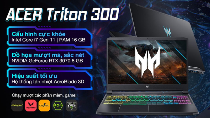 Acer Predator Triton 300 PT315 53 75LQ i7 với sức mạnh qu&aacute;i th&uacute; c&acirc;n mọi thể loại game