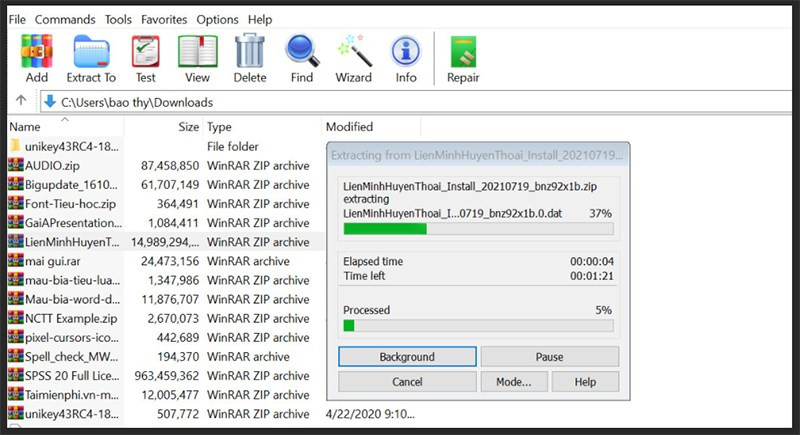 Alt: Giải nén file bằng WinRAR