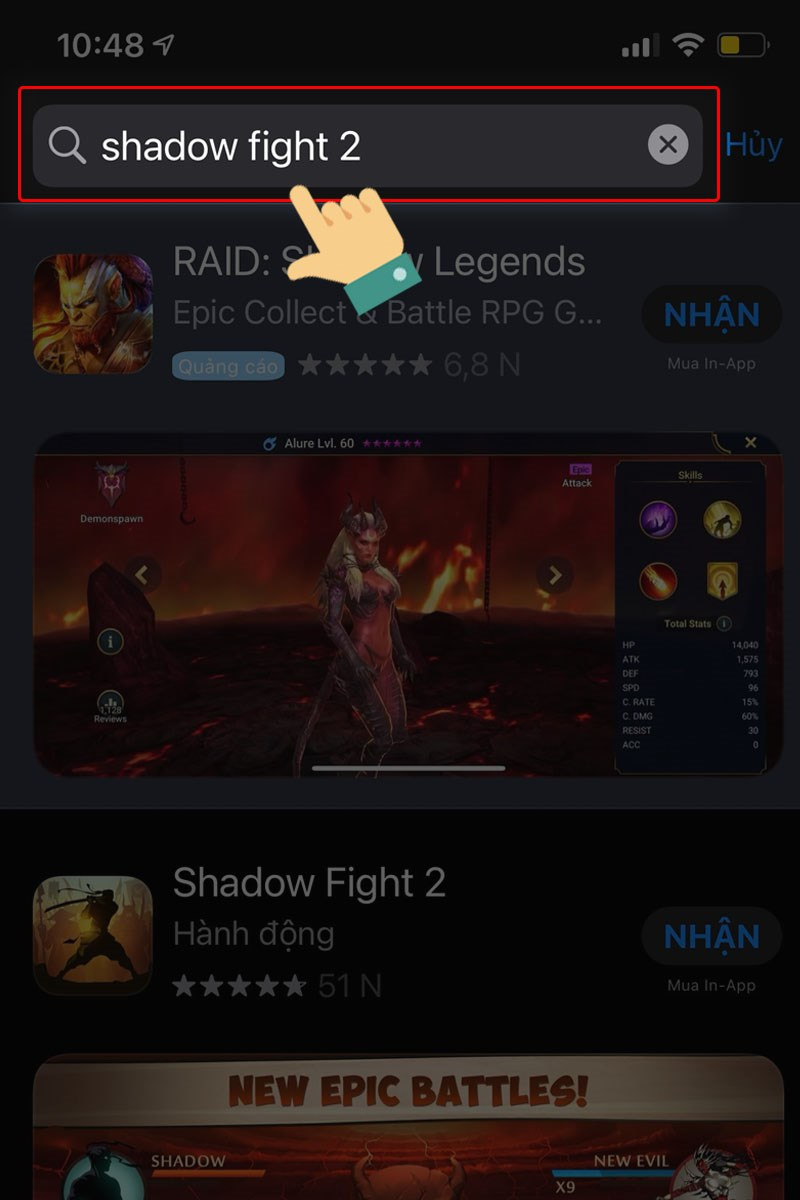 alt: Giao diện App Store với ô tìm kiếm game Shadow Fight 2