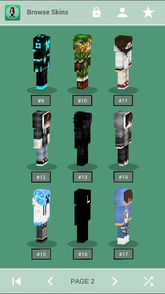 Alt: Giao diện lựa chọn skin trong ứng dụng Skins for Minecraft