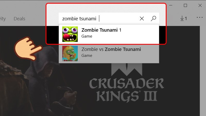 alt: Giao diện tìm kiếm Zombie Tsunami trên Microsoft Store