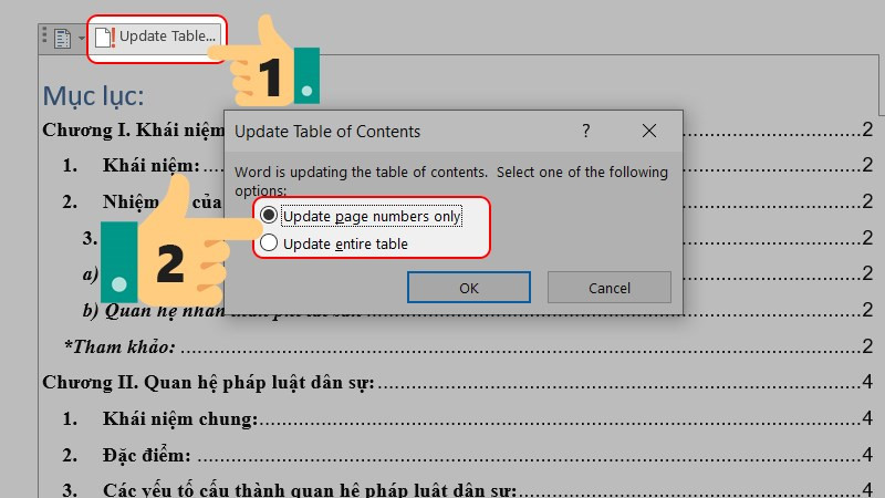alt: Hướng dẫn cập nhật mục lục trong Word