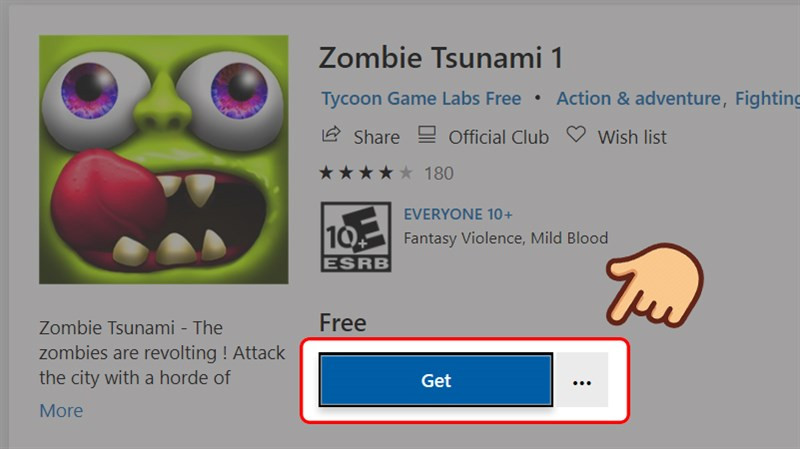 alt: Nút Get để tải Zombie Tsunami trên Microsoft Store