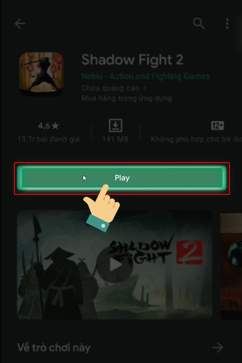 alt: Nút Mở game Shadow Fight 2 sau khi cài đặt trên Google Play Store