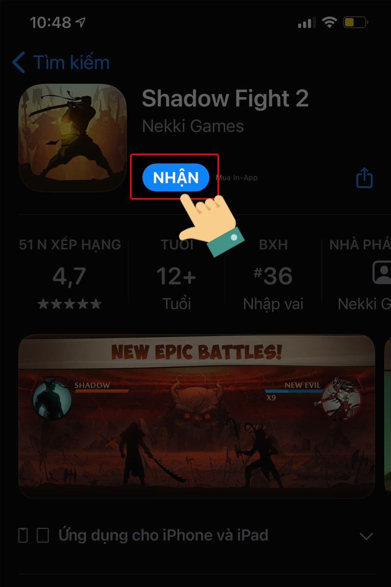 alt: Nút Nhận game Shadow Fight 2 trên App Store