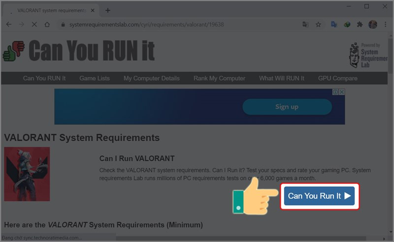 alt text: Bấm Can You Run It để bắt đầu kiểm tra cấu hình máy