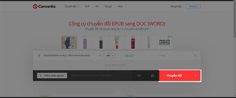 alt text: Bắt đầu chuyển đổi file EPUB