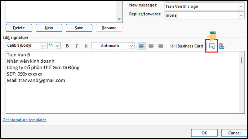alt text: Cách chèn hình ảnh hoặc logo vào chữ ký email