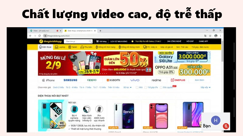 alt text: Chất lượng video và âm thanh rõ nét trên Google Meet