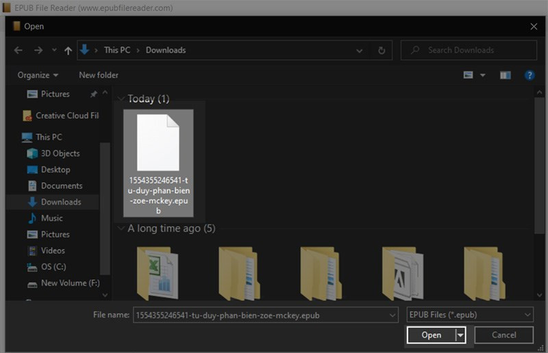 alt text: Chọn file EPUB để mở