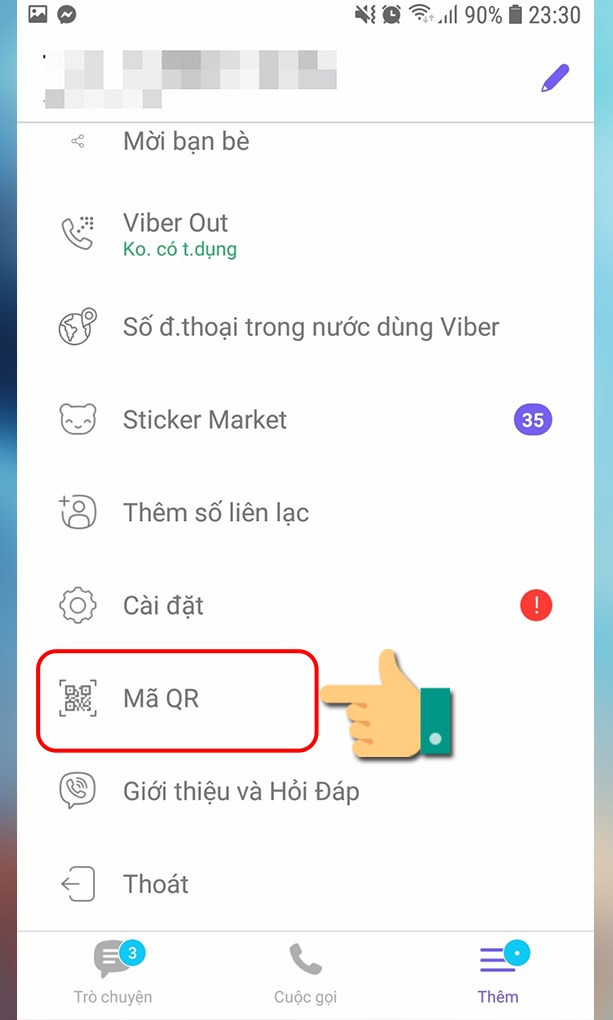 alt text: Chọn quét mã QR trên Viber điện thoại