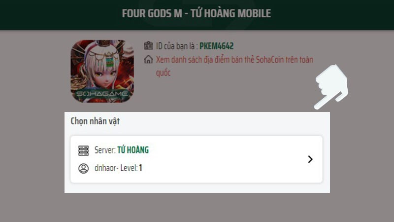 alt text: Chọn server và nhân vật