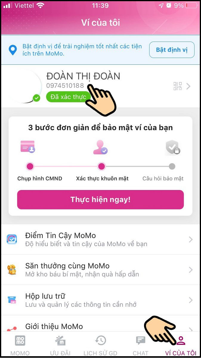 alt text: Chọn Ví của tôi trên ứng dụng MoMo