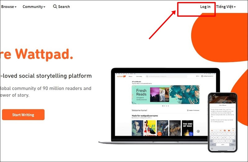 alt text: Đăng nhập vào Wattpad