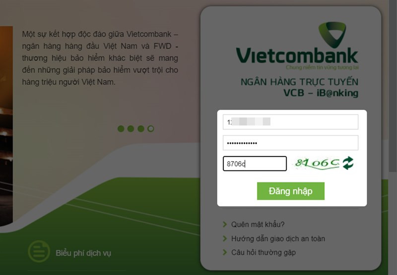 alt text: Đăng nhập Vietcombank trên máy tính