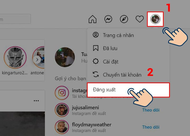 alt text: Đăng xuất Instagram trên máy tính