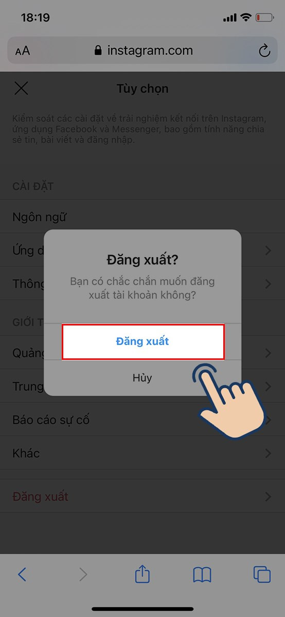 alt text: Đăng xuất Instagram trên web