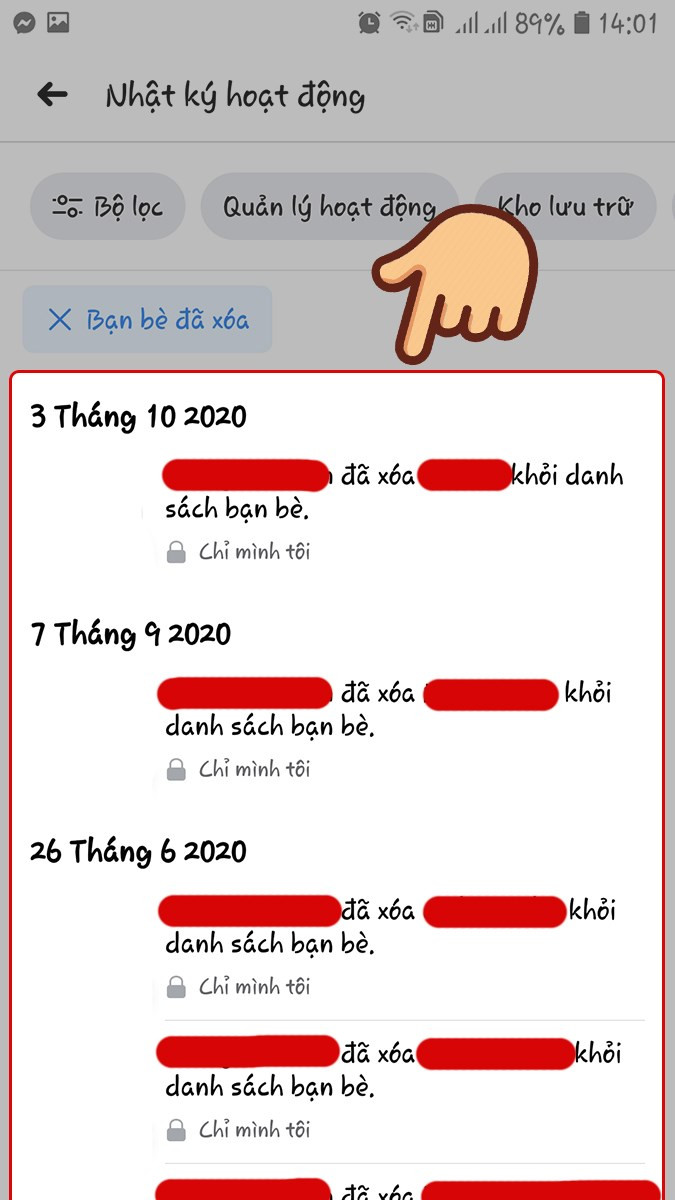 alt text: Danh sách bạn bè đã xóa trên Facebook