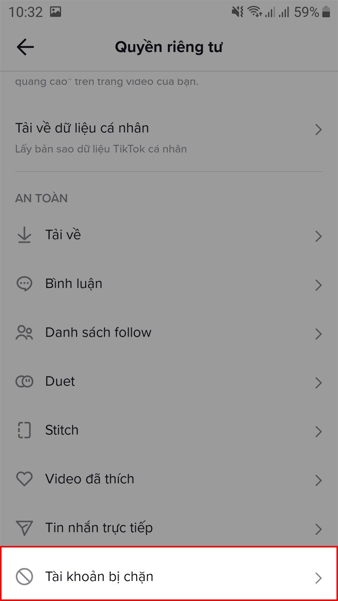 alt text: Danh sách tài khoản bị chặn