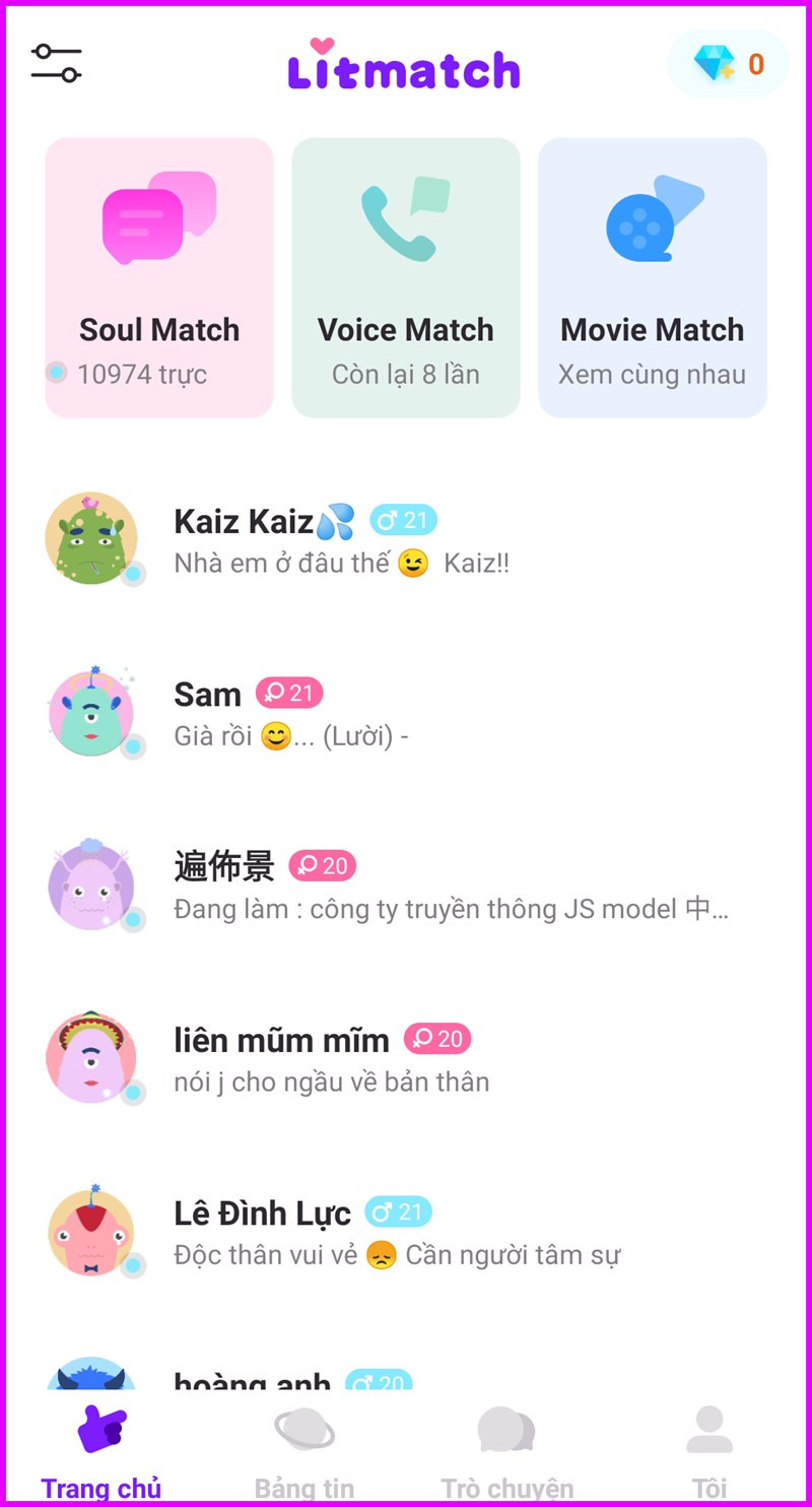 alt text: Danh sách tài khoản phù hợp trên Litmatch