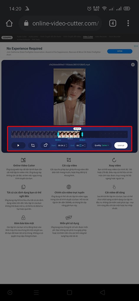 alt text: Giao diện chỉnh sửa video trên Online-Video-Cutter