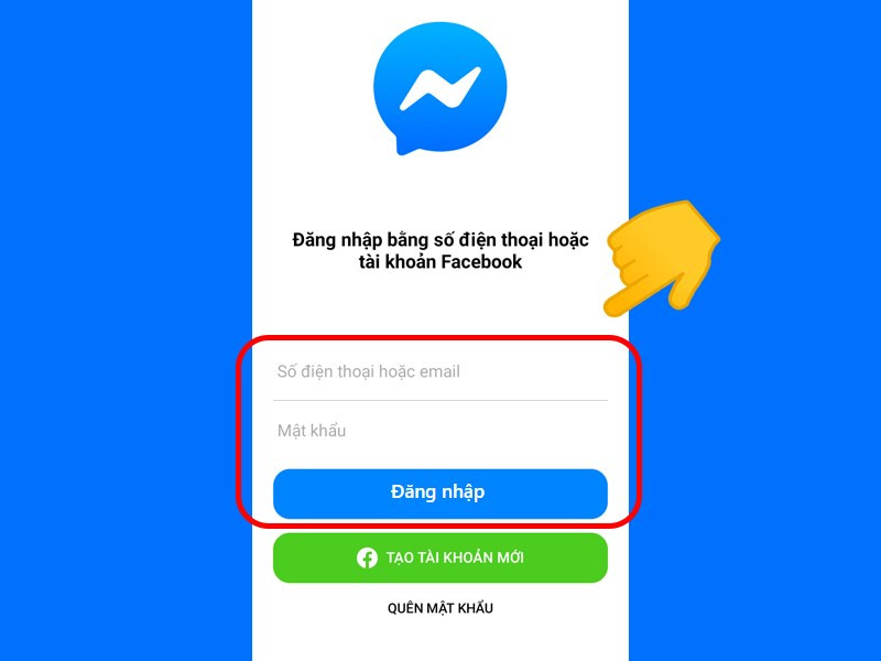 alt text: Giao diện đăng nhập Messenger bằng số điện thoại hoặc email và mật khẩu