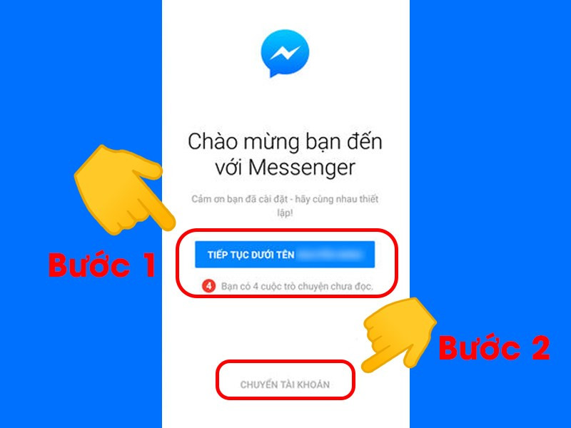 alt text: Giao diện đăng nhập nhanh Messenger bằng tài khoản Facebook đã đăng nhập