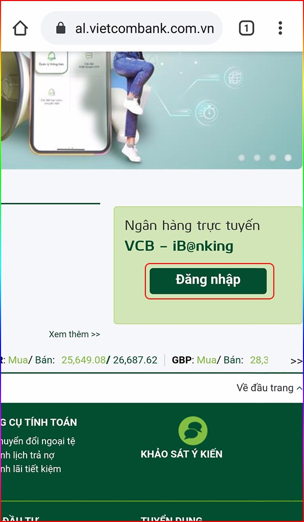 alt text: Giao diện đăng nhập Vietcombank