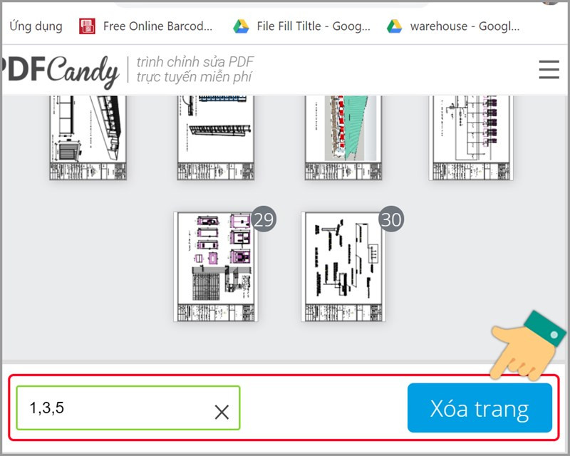 alt text: Giao diện PDFCandy với chức năng xóa trang PDF