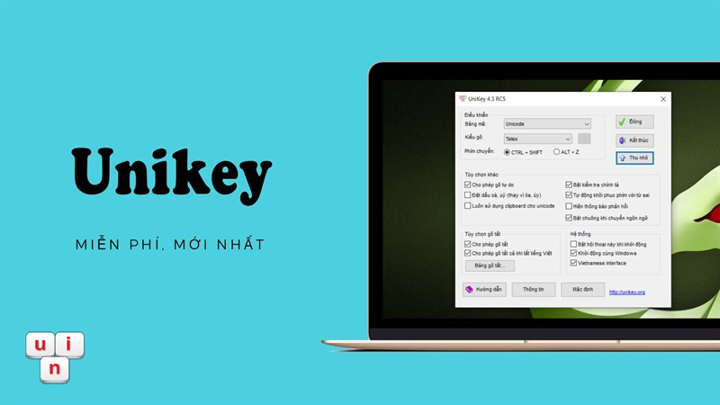 alt text: Giao diện phần mềm Unikey trên máy tính