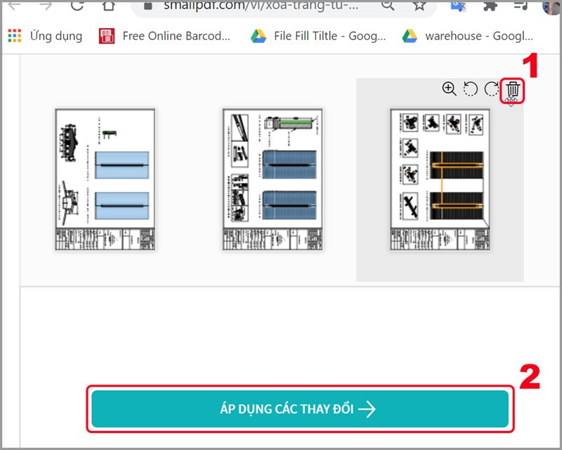 alt text: Giao diện Smallpdf với chức năng xóa trang PDF