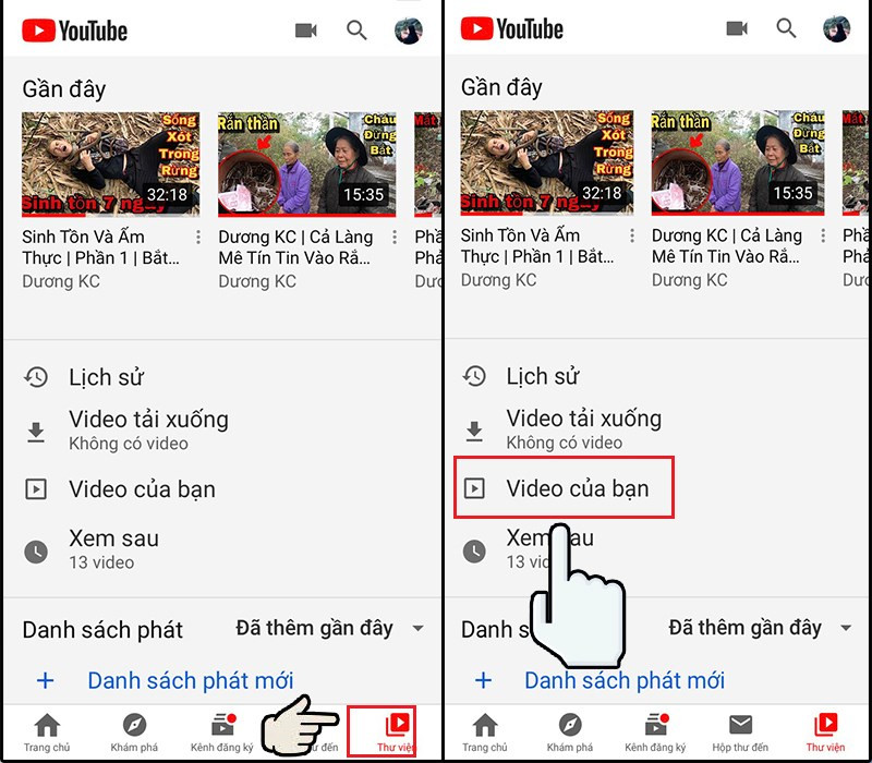 alt text: Giao diện thư viện video YouTube