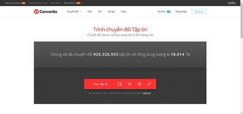 alt text: Giao diện trang web Convertio