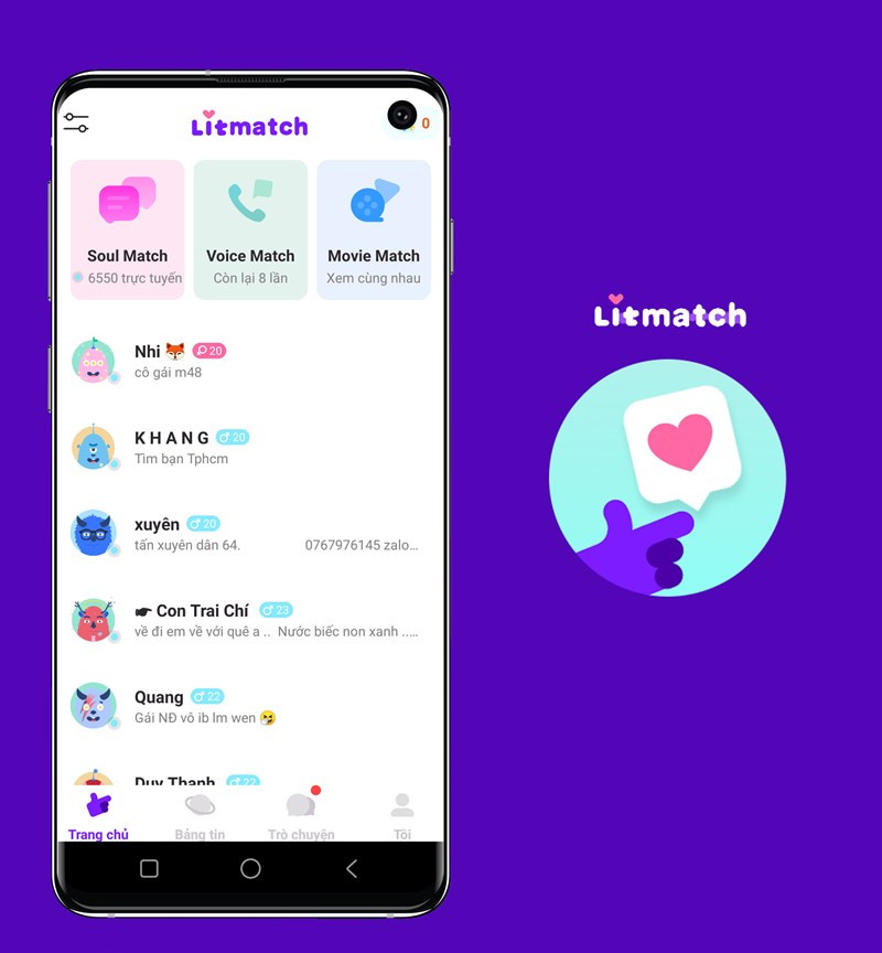 alt text: Giao diện ứng dụng Litmatch