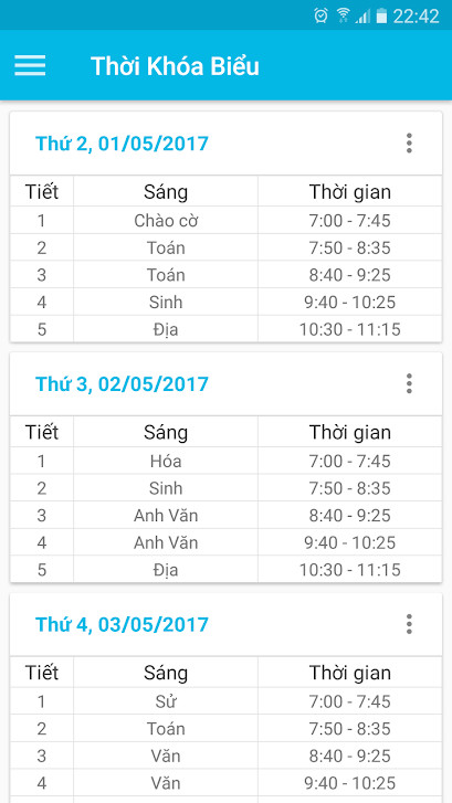 Alt text: Giao diện ứng dụng Thời Khóa Biểu trên Android