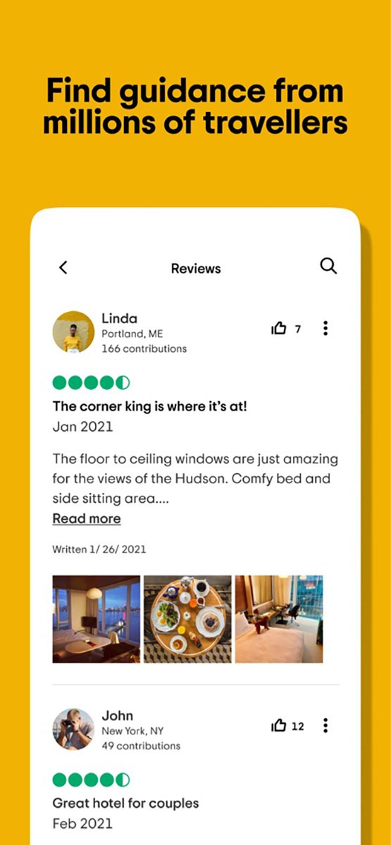 alt text: Giao diện ứng dụng Tripadvisor, hiển thị các ưu đãi và thông tin về khách sạn, vé máy bay.