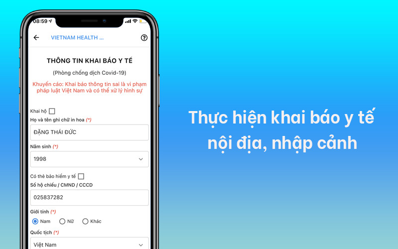 alt text: Giao diện ứng dụng Vietnam Health Declaration