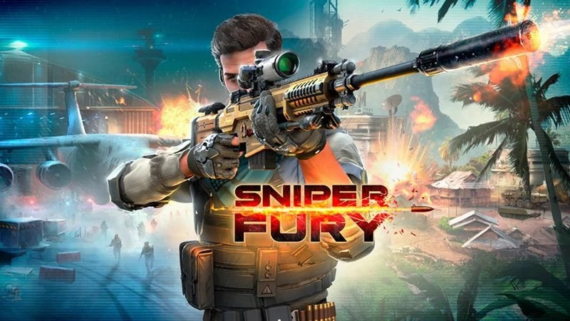 alt text: Hình ảnh gameplay Sniper Fury với người chơi đang ngắm bắn