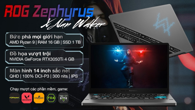 alt text: Hình ảnh laptop Asus ROG Zephyrus Gaming G14 Alan Walker