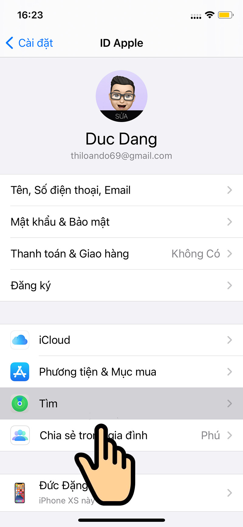 alt text: Hình ảnh minh họa giao diện chọn mục Tìm