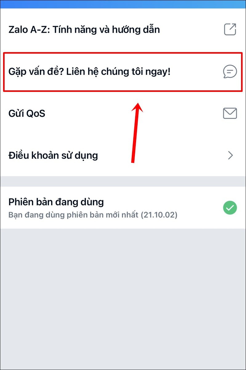 alt text: Hình ảnh minh họa nút Liên hệ chúng tôi ngay trong ứng dụng Zalo