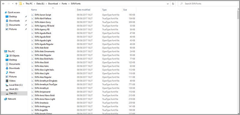 Alt text: Hình ảnh minh họa thư mục chứa các file font chữ trên máy tính