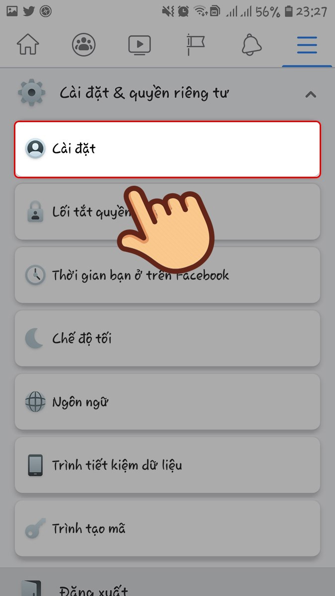 alt text: Hướng dẫn chọn cài đặt trên Facebook điện thoại