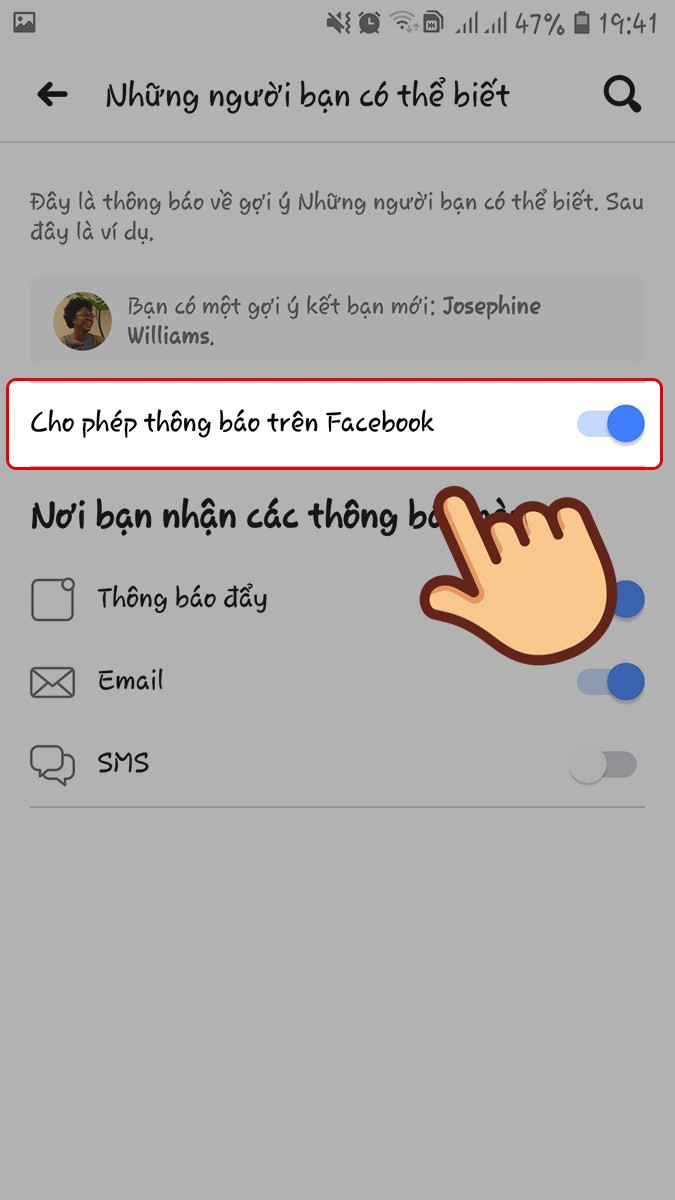 alt text: Hướng dẫn gạt tắt thông báo gợi ý kết bạn trên Facebook điện thoại