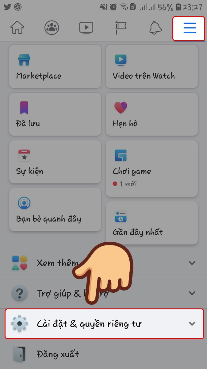 alt text: Hướng dẫn mở menu cài đặt trên Facebook điện thoại