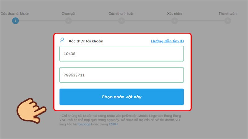 alt text: Hướng dẫn nhập ID nhân vật và máy chủ game Mobile Legends