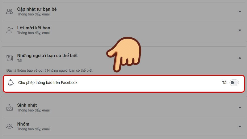 alt text: Hướng dẫn tắt thông báo gợi ý kết bạn trên Facebook máy tính