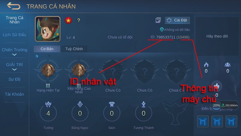 alt text: Hướng dẫn tìm ID nhân vật và máy chủ game Mobile Legends trong game